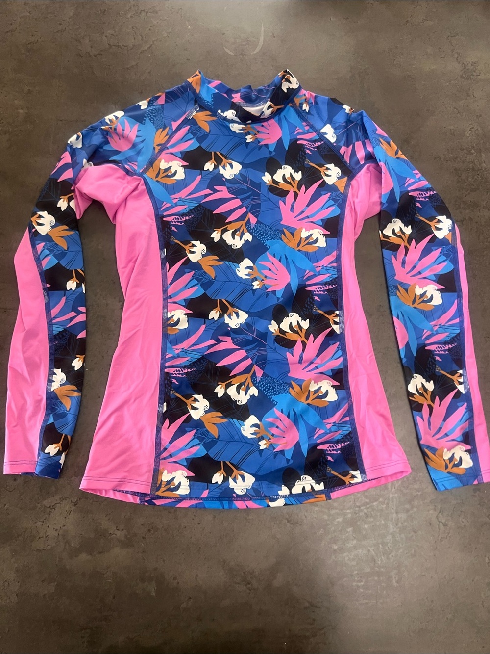 Women's Floral Long Sleeve Rash Guard Top - Pink & Blue